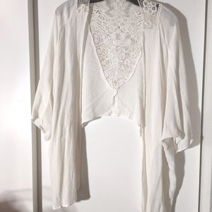 White Lightweight Shawl with Crochet Detail